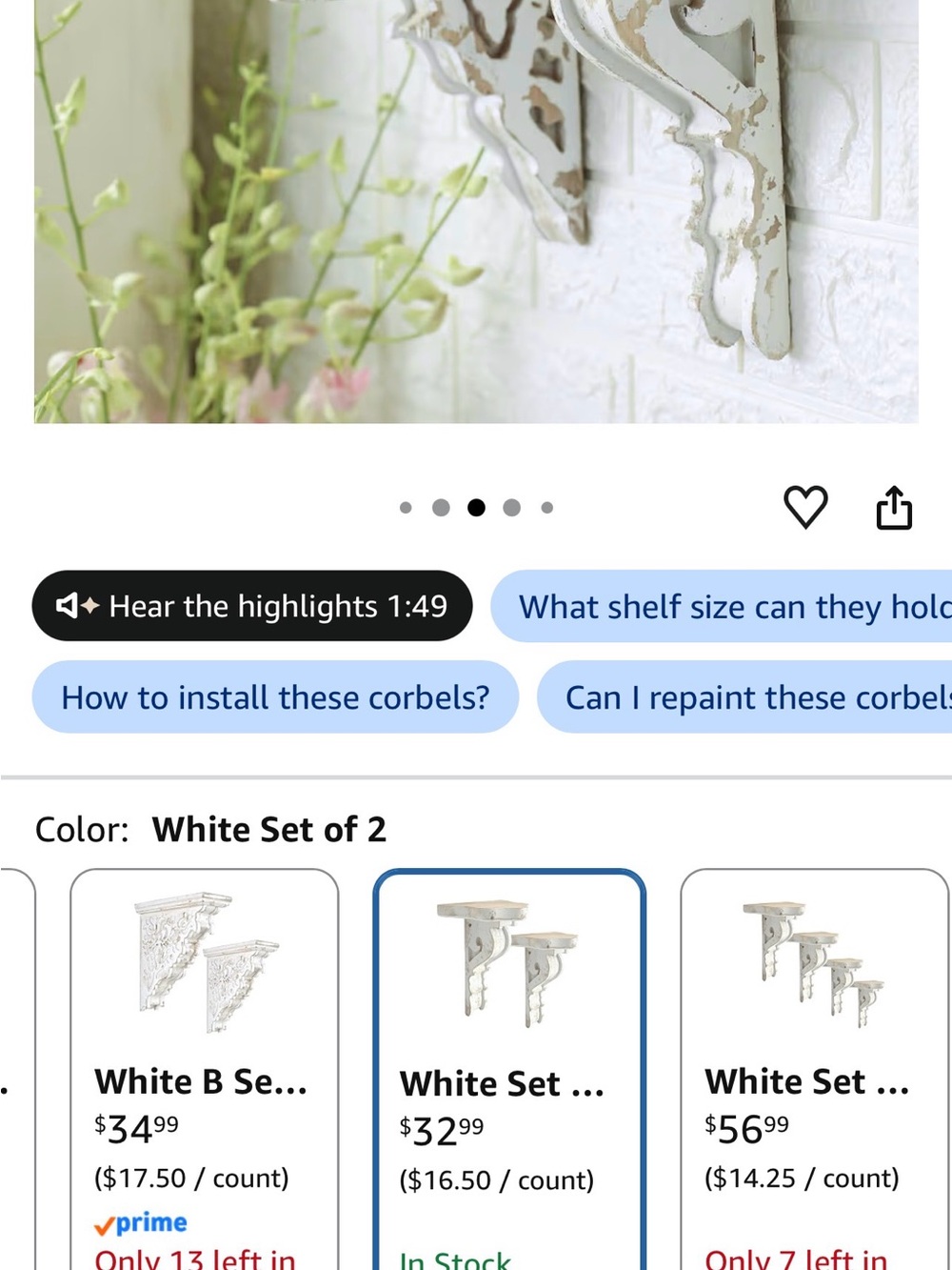 White Decorative Wall Corbels Set of 2 - Classic Home Accent